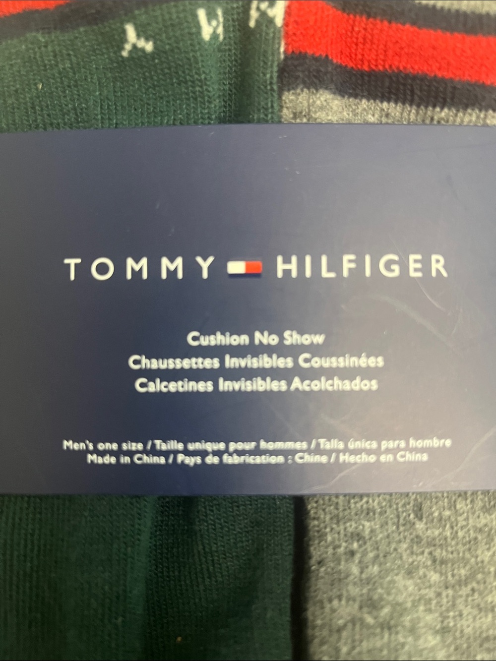 Tommy Hilfiger Men's Cushion No Show  Athletic Socks - Green, Gray & Red Stripe - Picture 2 of 8